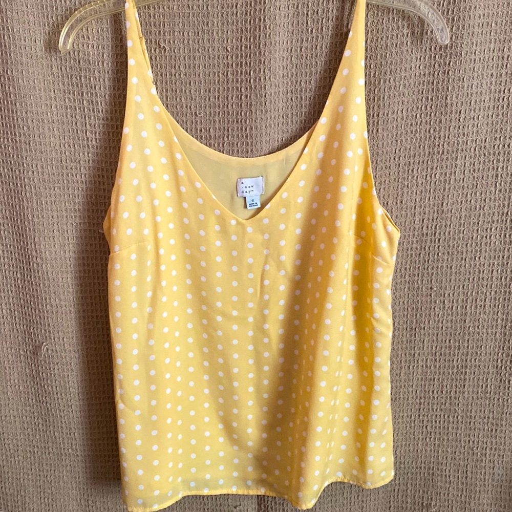 A New Day yellow, polka dot top